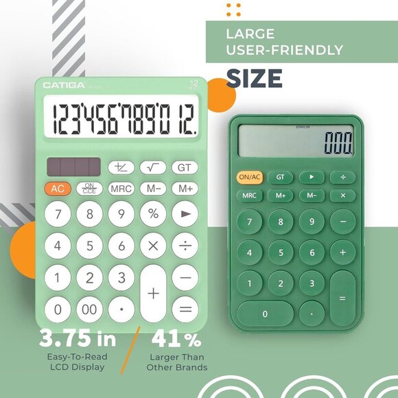 12 Digit Desktop Calculator with Large LCD Display, White Calculator, Round Desi - Picture 2 of 7